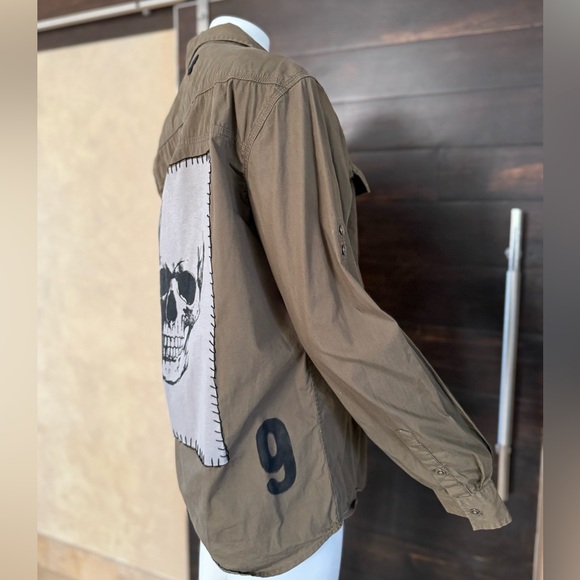 Upcycled Marc Ecko Skull Shacket - Green, Size Men's M - Picture 6 of 13